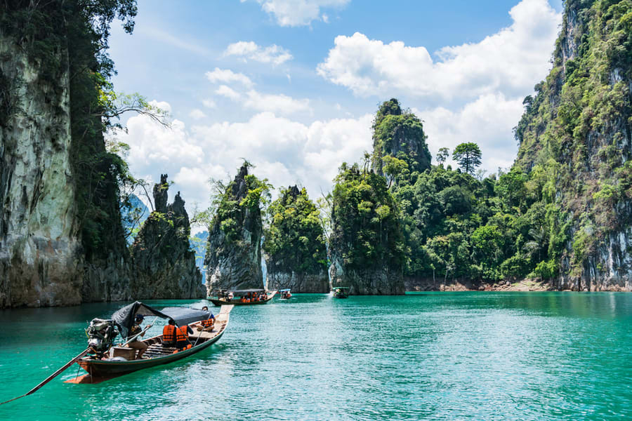 A Longtail Boat Sits on the Ocean Water in Koh Phang Ngan Island