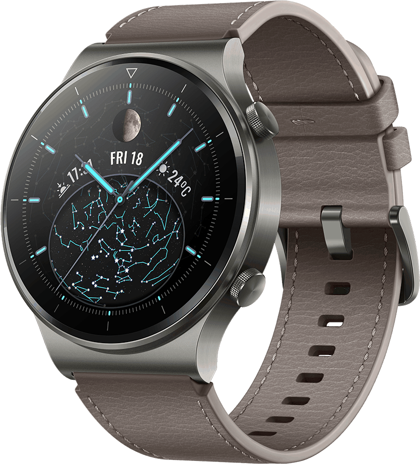 Grau Huawei Watch GT2 Pro, 46-mm-Titan-Gehäuse, Silikon-/Lederarmband.1