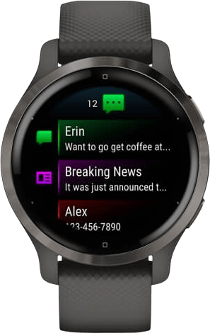 Schiefergrau Garmin Venu 2S Smartwatch, 40 mm Gehäuse aus faserverstärktem Polymer und Sportarmband.2