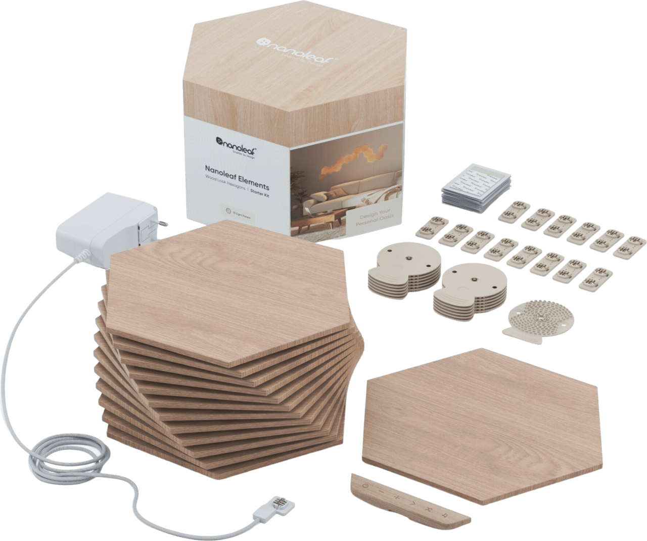Madera Nanoleaf Elements - Kit básico de hexágonos con apariencia de madera, 13 piezas.1