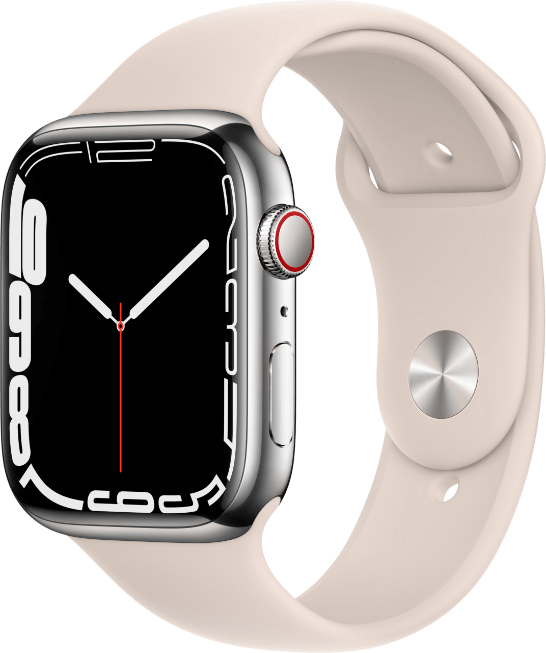 Silver Apple Watch Series 7 GPS + Cellular, Stainless Steel Case and Sport Band, 45mm.1