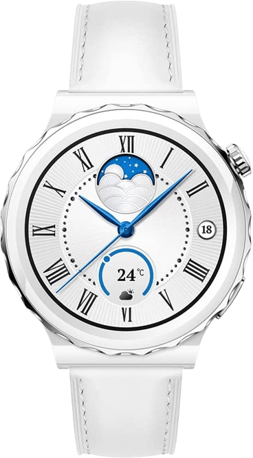 Weiß Huawei GT 3 Pro Smartwatch, Keramikgehäuse und Lederarmband, 43 mm.5