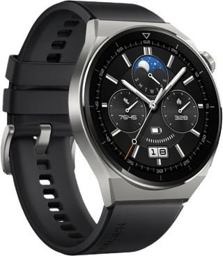 Grau Huawei GT 3 Pro Smartwatch, Titangehäuse und Silikonarmband, 46 mm.3