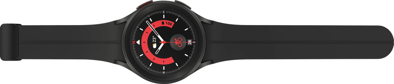 Black Titanium Samsung Galaxy Watch5 Pro Smartwatch, Titangehäuse und Sportarmband, 45 mm.5