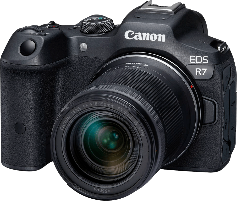 Schwarz Canon EOS R7 + RF-S 18-150mm f/3,5-6,3 IS STM + EF-EOS R Bajonett-Adapter.1