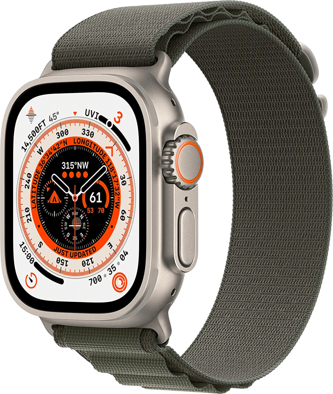 Grün Apple Watch Ultra GPS + Cellular, Silver Titanium Case and Alpine Loop, M.1