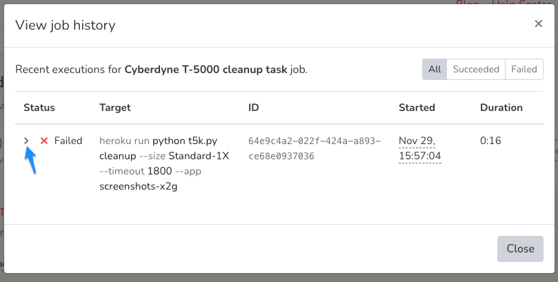 heroku jobs history