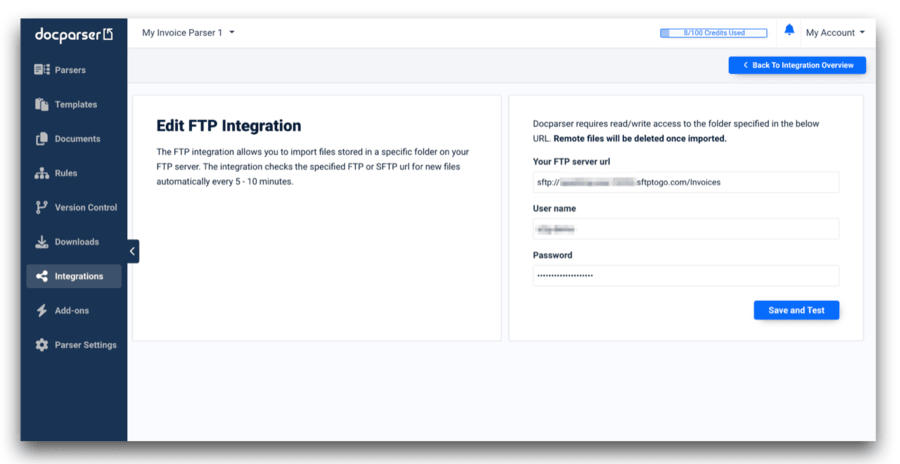 connecting docparser and sftp to go