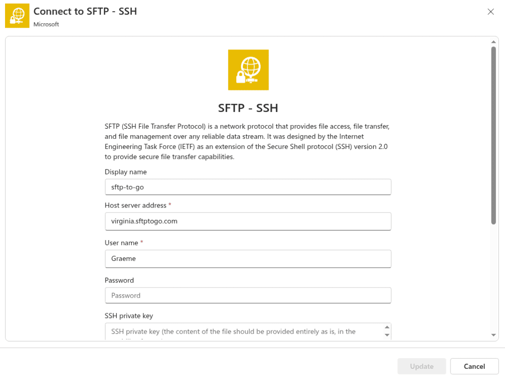 how to integrate power automate to sftp