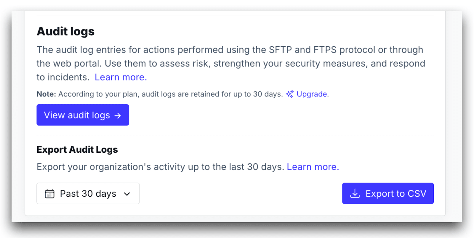 sftp to go new feature audit logs export 
