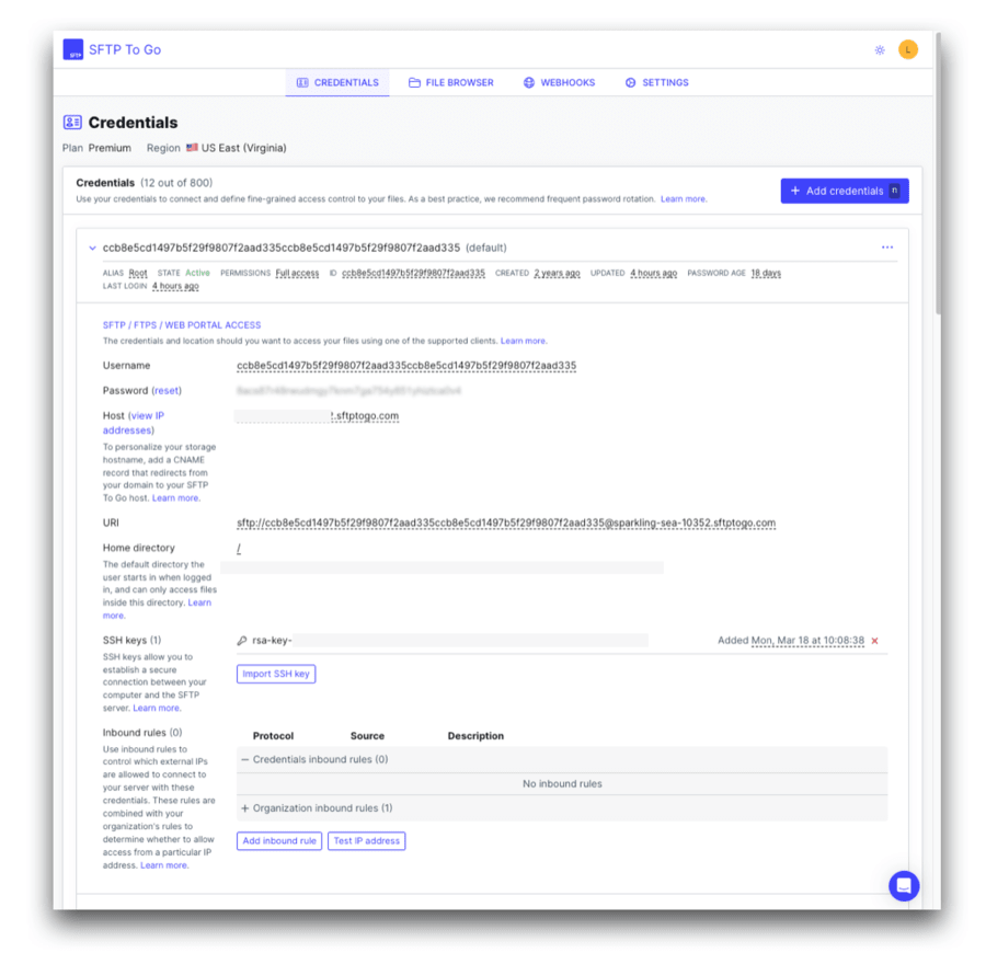sftp connection details 
