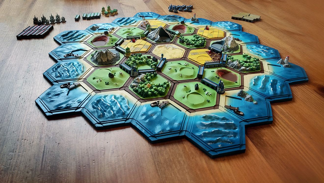 3D printed and hand painted Copmlete Settlers of Catan game board