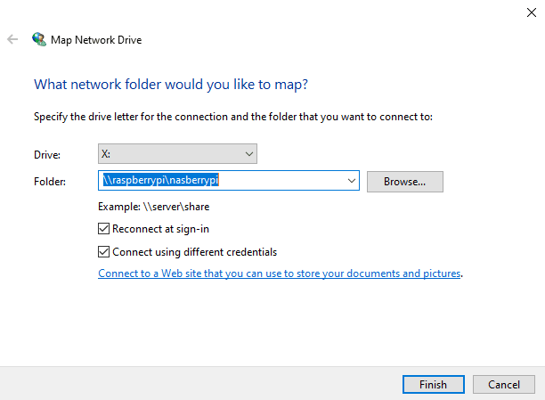 Map network drive setup wizard on windows