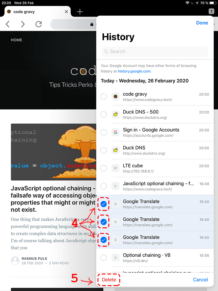 ios remove browser history chrome