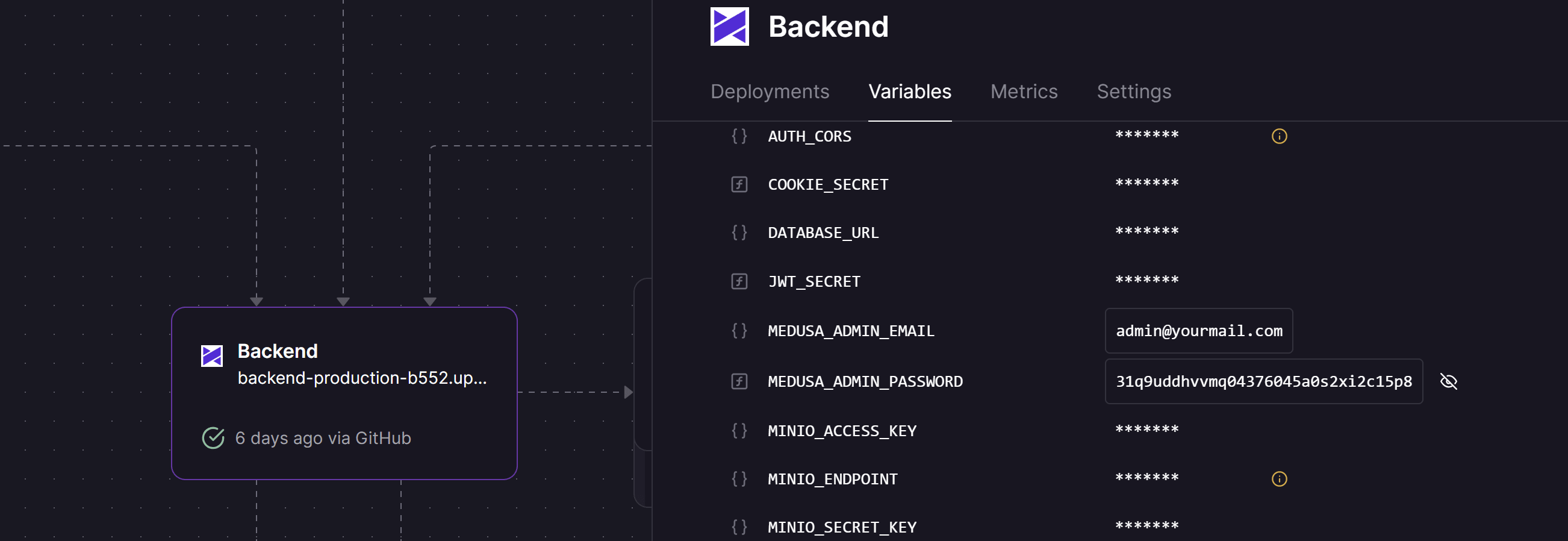 Find MercurJS super admin credientials, in backend variables