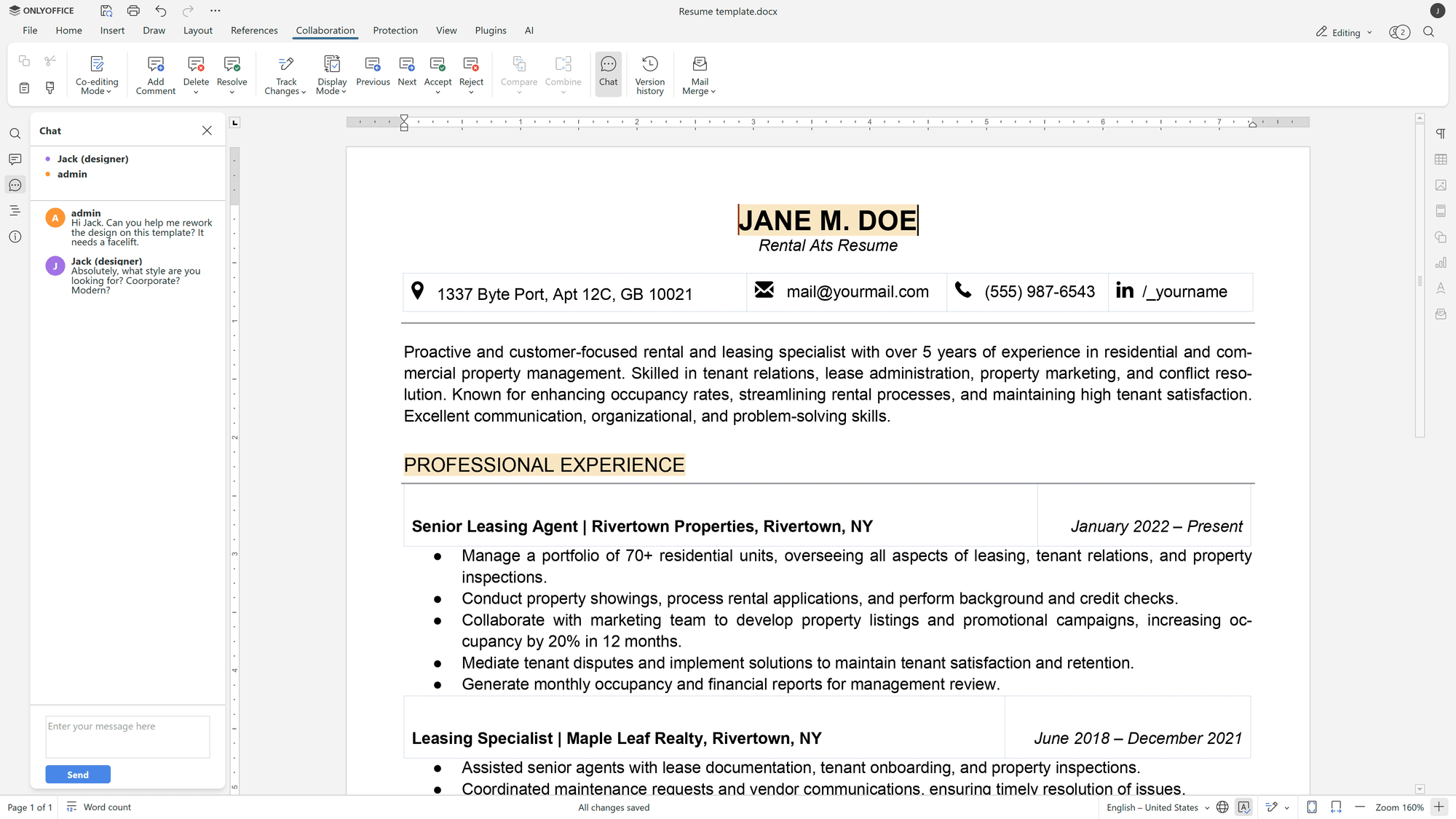 Real time collaboration between users in ONLYOFFICE