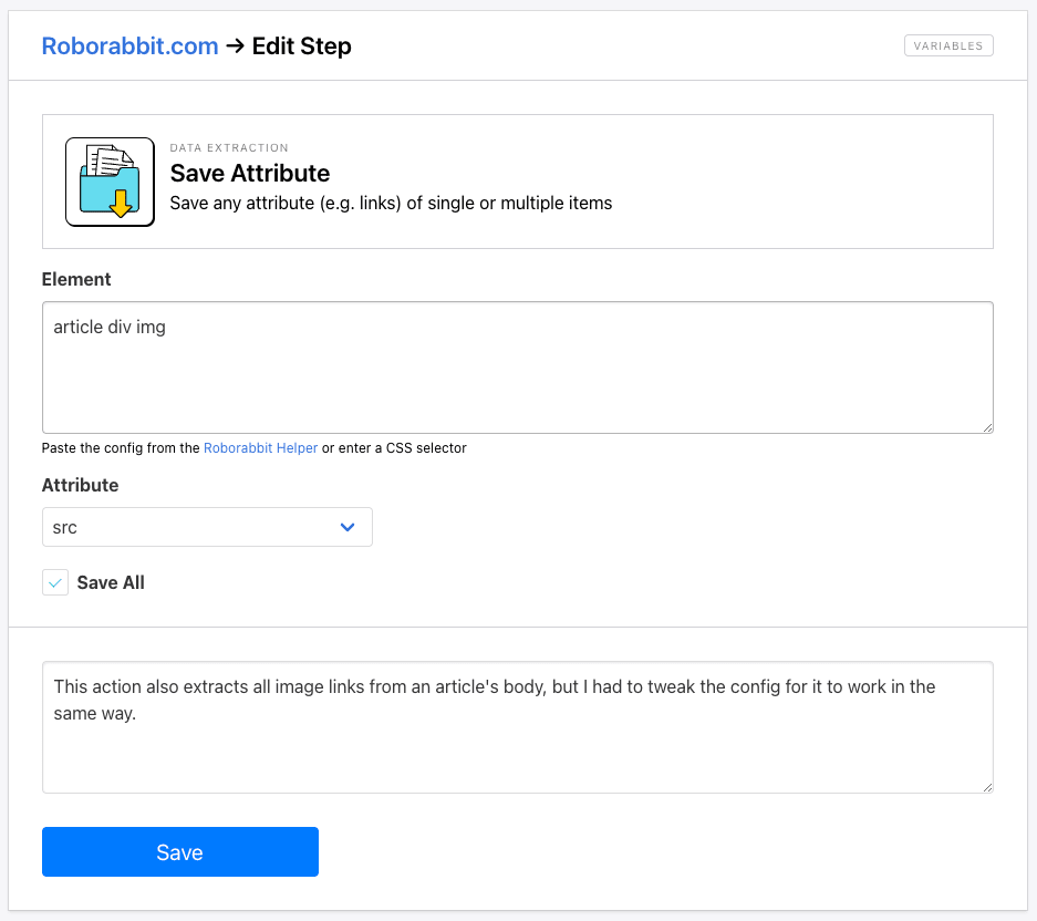 Screenshot of Roborabbit save attribute action