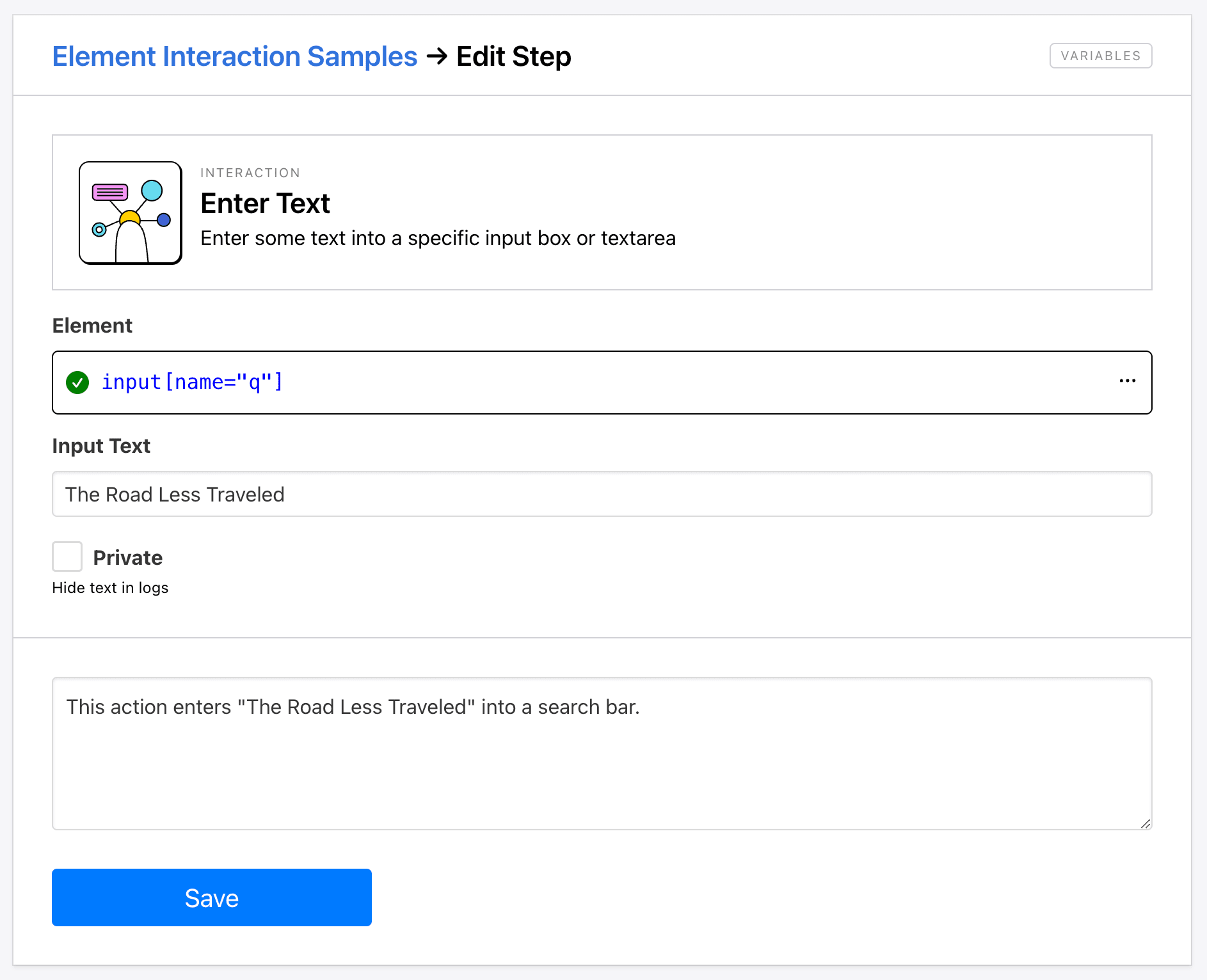 Screenshot of Roborabbit enter text step