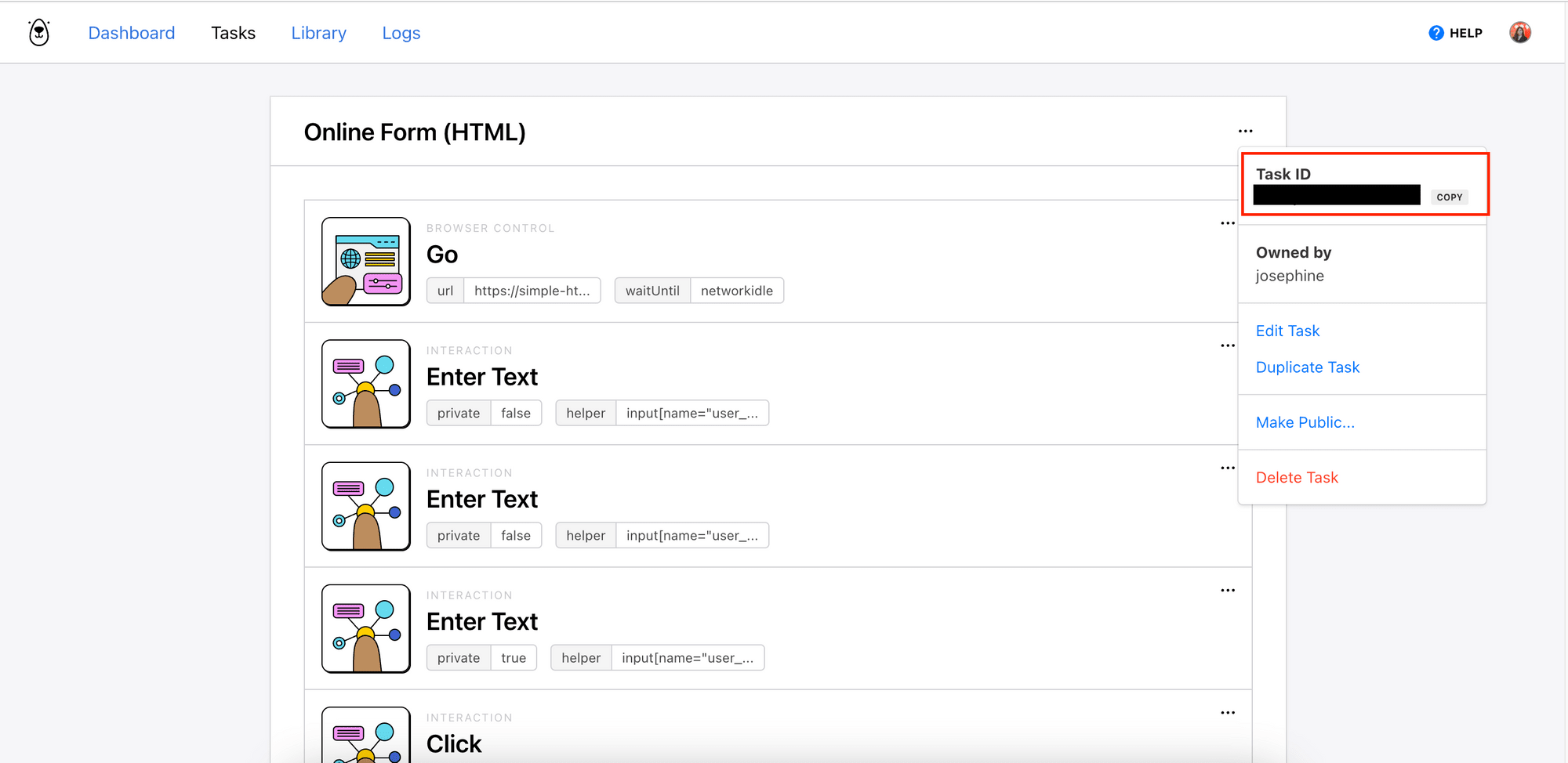 form - task ID