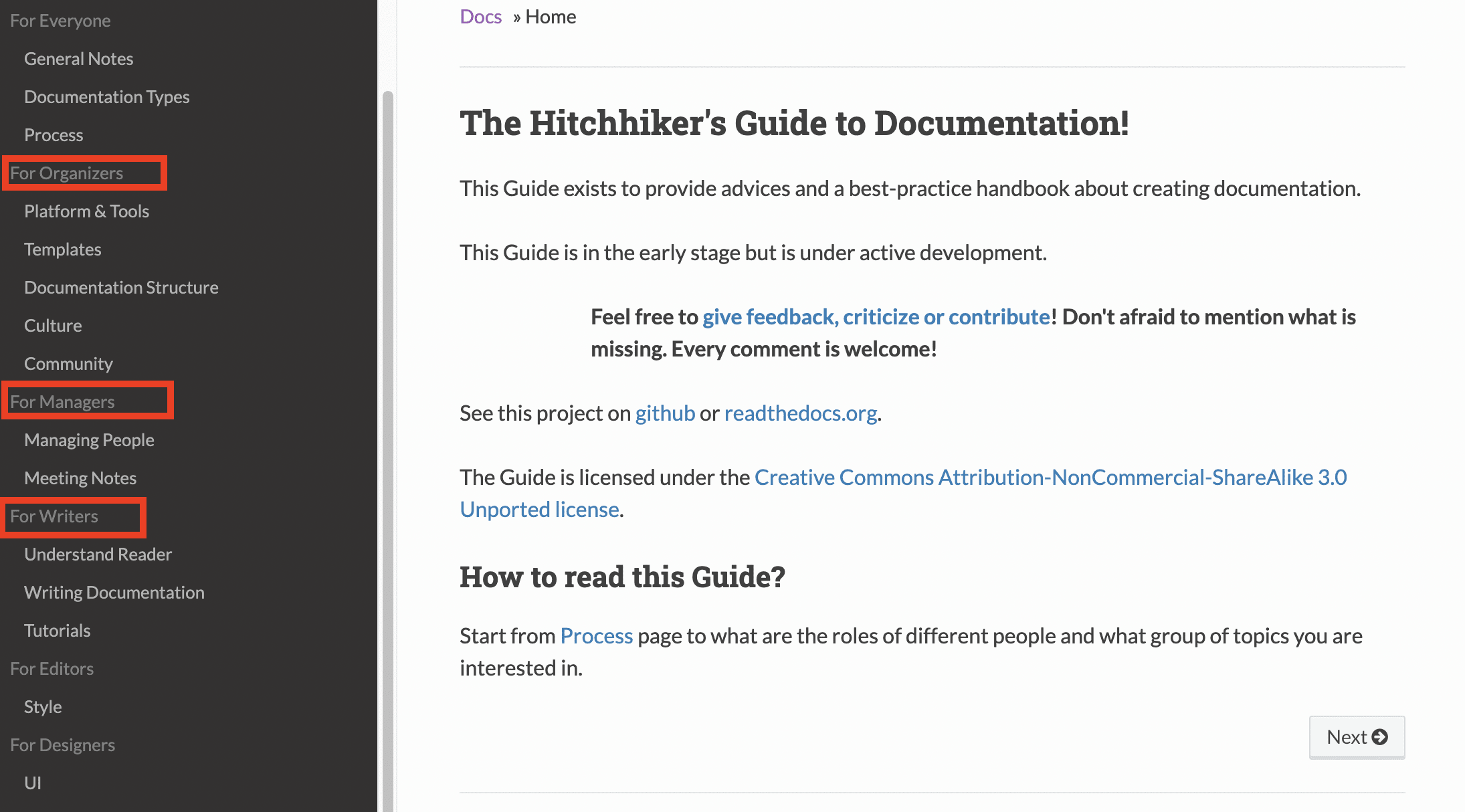 Much Ado about Documentation Structure