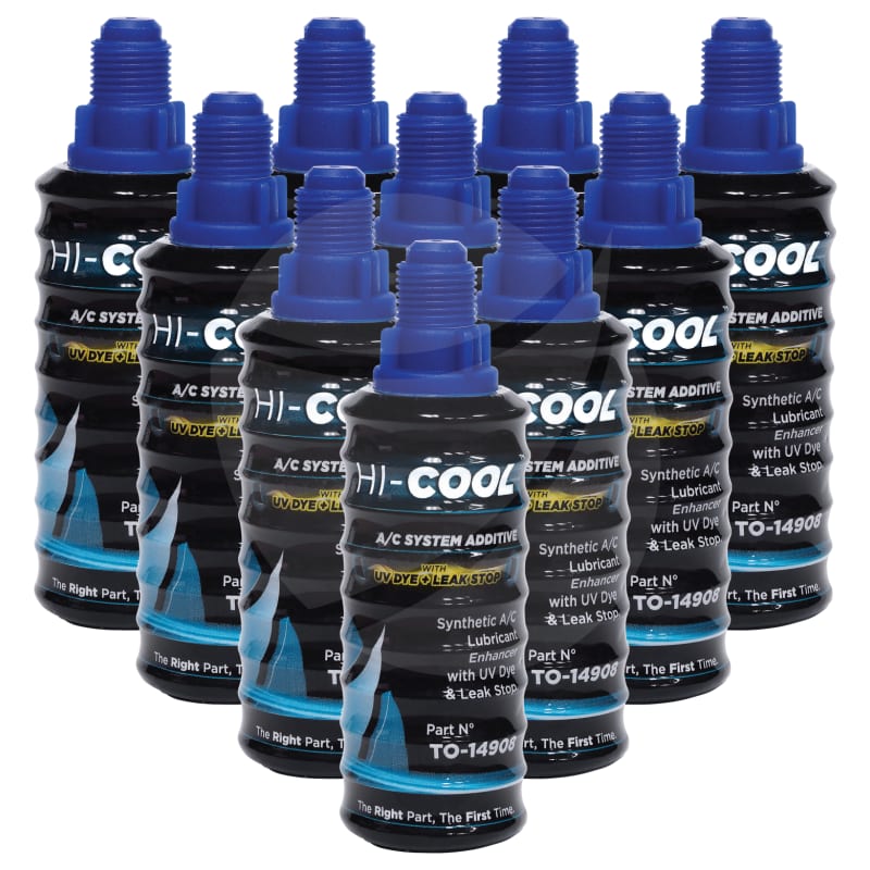 ADDITIVE, HI-COOL, 60ML, AC LUBRICANT ENHANCER WITH UV DYE, SUITS 4 X 500G SYSTEMS, 10-PACK, INCL INJECTOR WITH BROCHURES