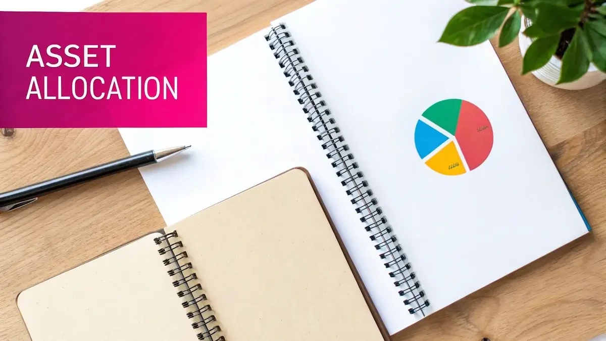 A drafting compass drawing a circle over financial charts, symbolizing a precise investment plan.