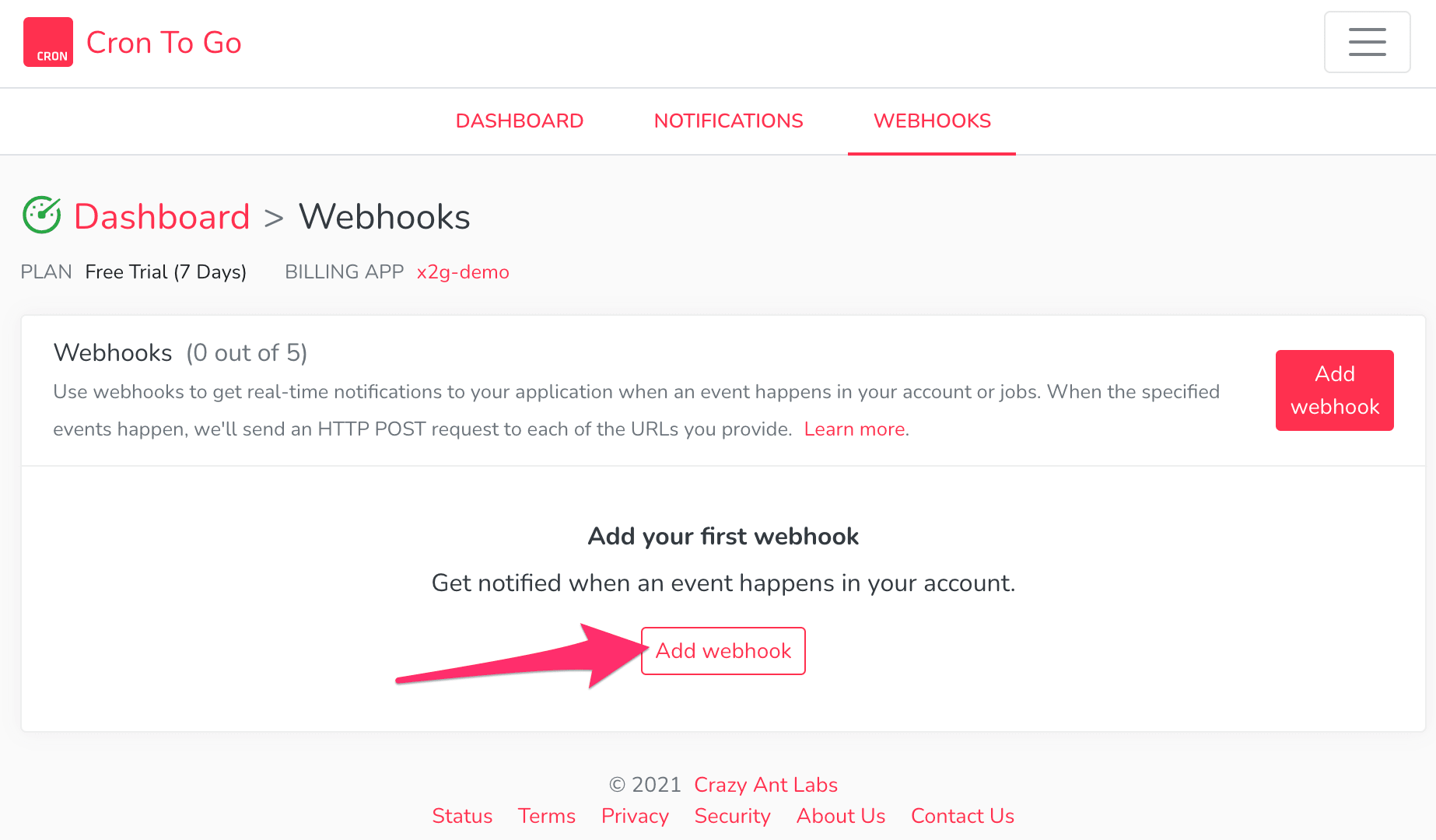 Click Add Webhook