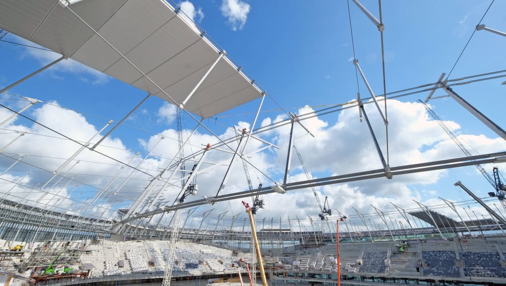 View of the stadium roof at the Tottenham Hotspur stadium being constructed