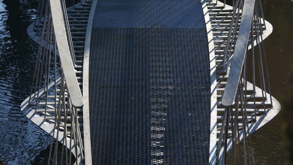 Close up of the walk way on the swing bridge in Crystal Palace park
