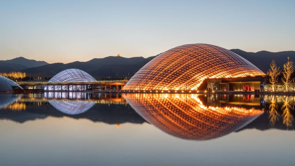 Water side view of the Taiyuan botanical garden dome