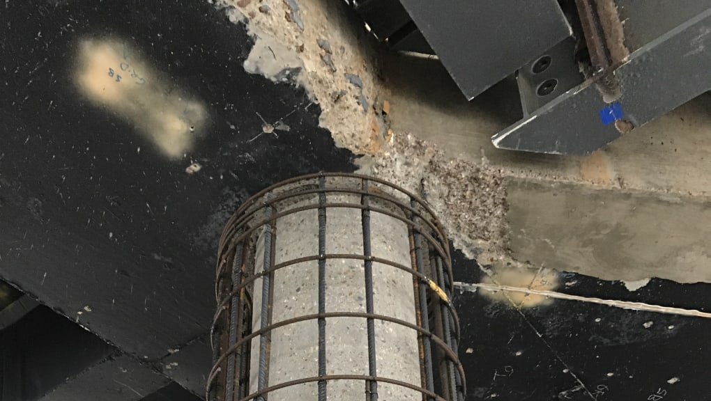 Interior view of a partially constructed pillar at 1 Triton Square