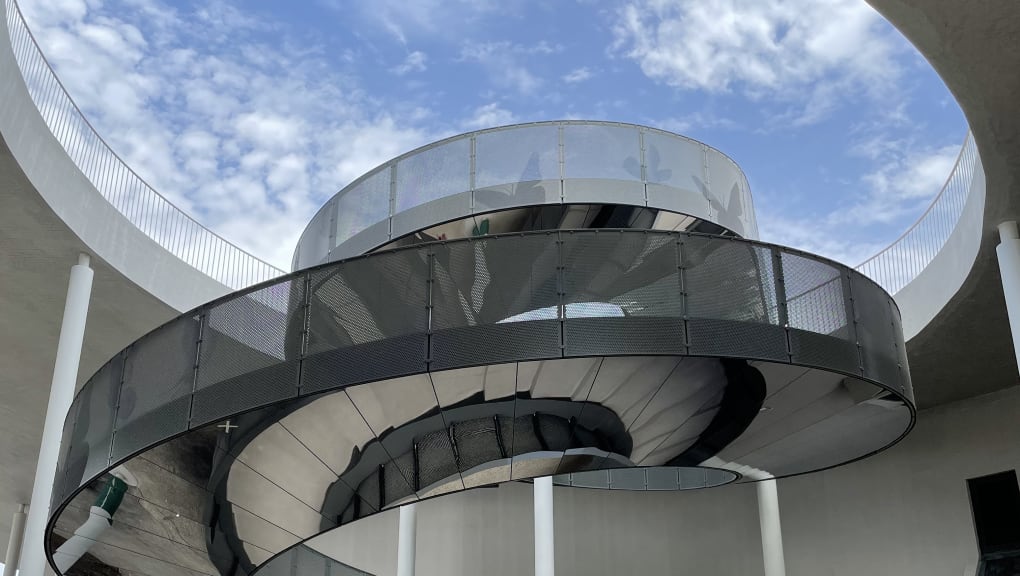 Exterior view of a spiral staircase at the Century Pavilion