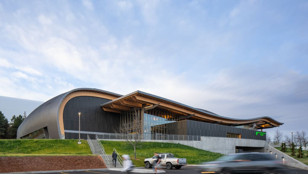 Exterior wide angle view of the Idaho Central Credit Union Arena