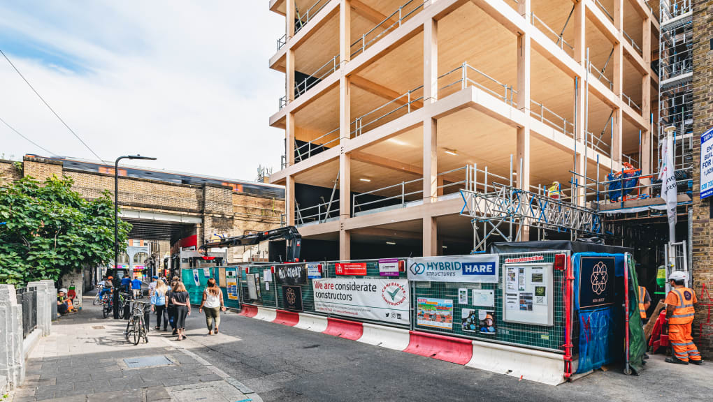 Construction of the Black & White buildings showcasing timber frame. Copyright Simon Yeung, 2023