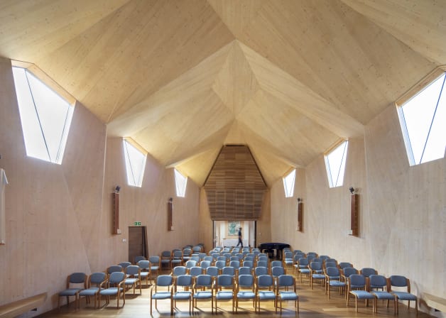 Inside narrow shot of seating in the Stroud Christian community chapel