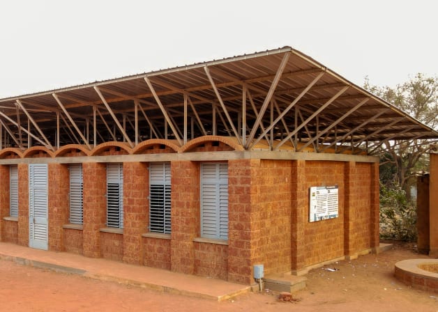 Exterior view of a red brick structure.