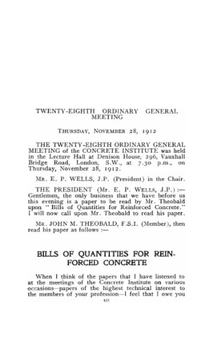 Bills of quantities for reinforced concrete