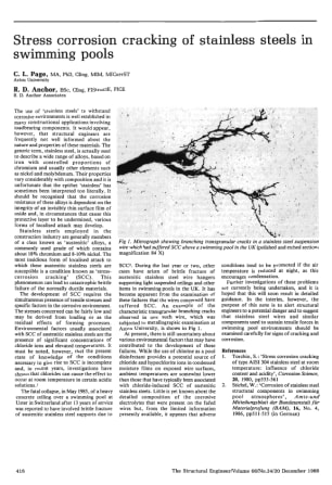 Stress Corrosion Cracking of Stainless Steels in Swimming Pools