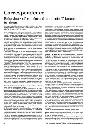 Correspondence on Behaviour of Reinforced Concrete T-Beams in Shear by Dr. M.D. Kotsovos, Dr. J. Bob