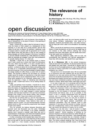 Open Discussion on the Relevance of History by Sir Alfred Pugsley, R.J. Mainstone and R.J.M. Sutherl