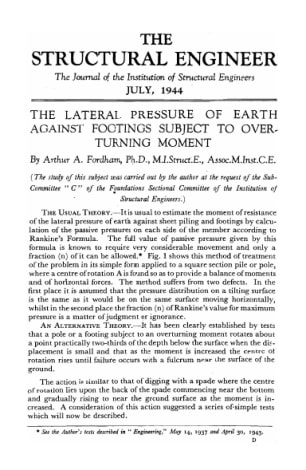 The Lateral Pressure of Earth Against Footings Subject to Over-Turning Moment