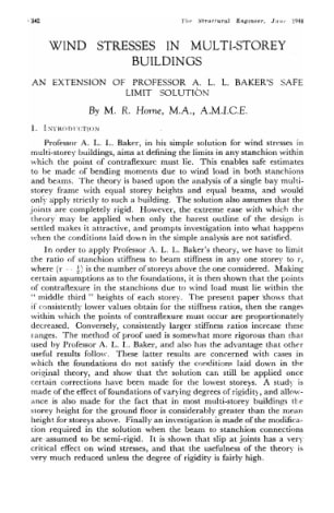 Wind Stresses in Multi-Storey Buildings. An Extension of Professor A.L.L. Baker's Safe Limit Solutio