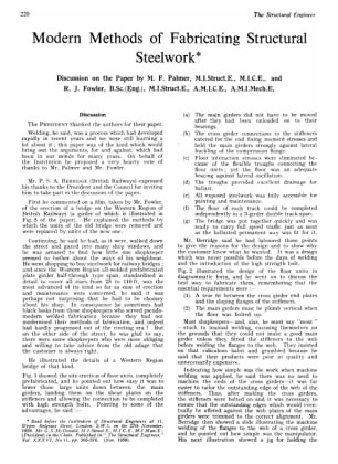 Modern Methods of Fabricating Structural Steelwork Discussion on the Paper by M. F. Palmer, M.I.Stru