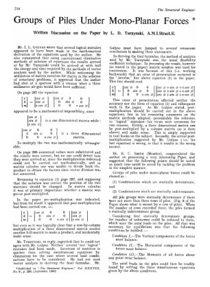 Groups of Piles Under Mono-Planar Forces. Written Discussion on the Paper by L. D. Turzynski, A.M.I.