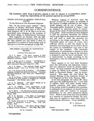Correspondence. Stress Analysis of Modern Structural Frames