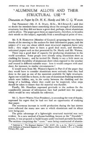 Aluminium Alloys and their Structural Use. Discussion on Paper by Dr. H.K. Hardy and Mr. C.G. Watson