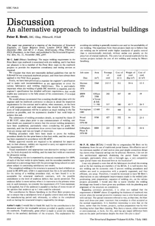 Discussion on An Alternative Approach to Industrial Buildings by Peter R. Brett