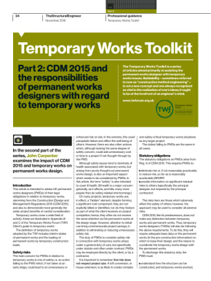 Temporary Works Toolkit Part 2: CDM 2015 and the responsibilities of permanent works designers with regard to temporary works