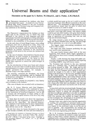 Universal Beams and their application Discussion on the paper by S. Barlow, M.I.Struct.E., and G. Fo