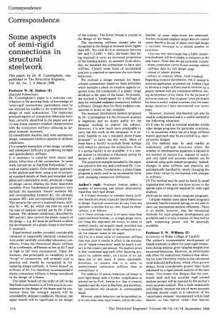 Correspondence on Some Aspects of Semi-Rigid Connections in Structural Steelwork by Dr. R. Cunningha